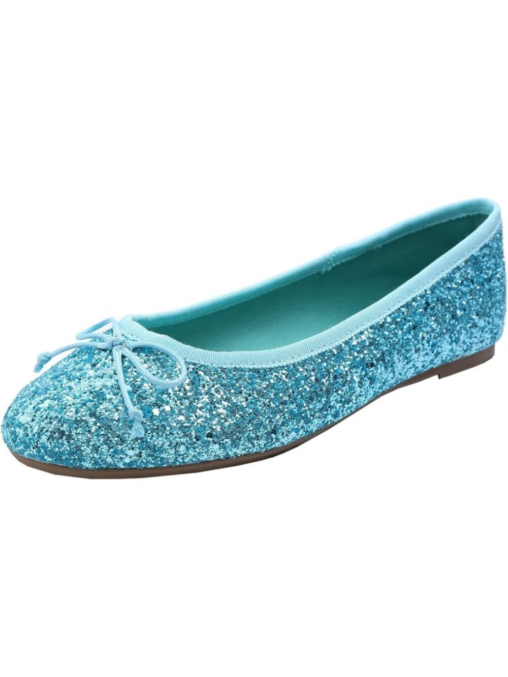 Women's Glitter Torquoise Blue Memory Foam Insock Pointed Toe Patent Ballet Flat